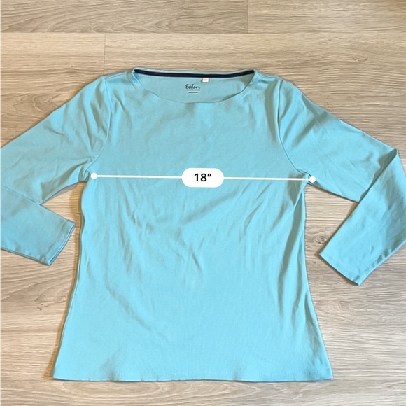 Boden Light Blue Absolutely Essential Boatneck long Sleeve Cotton Tee - Large - Picture 5 of 7